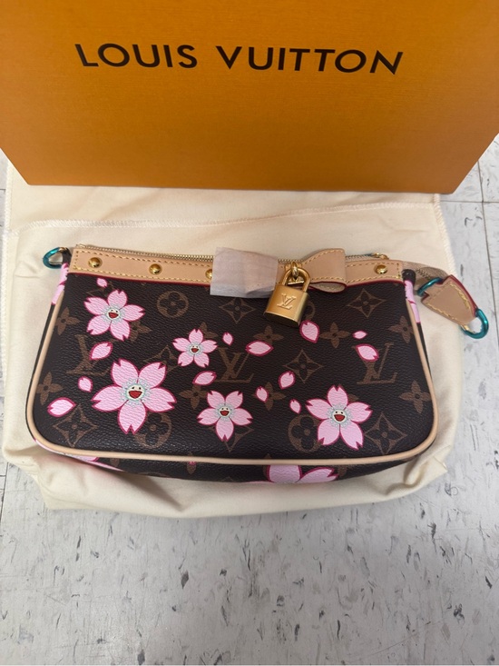Louis Vuitton Handbags - Louis Vuitton Brown Monogram Floral Pochette with Pink Accents